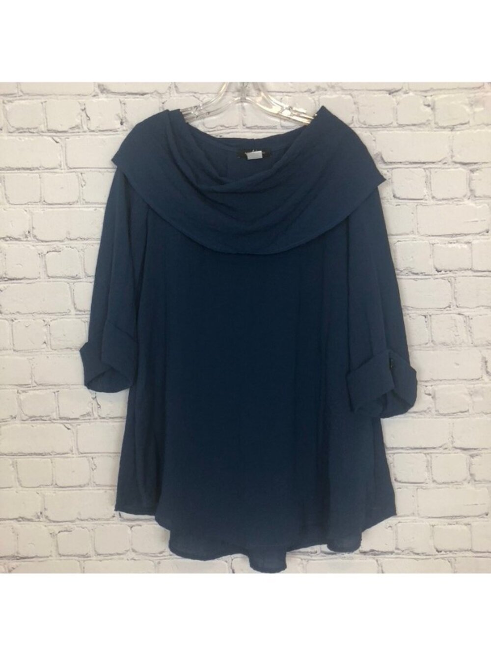 Yushi Blue Cowl Neck Tunic Top